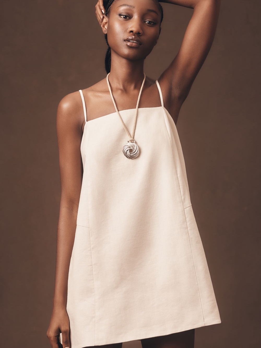 Anthropologie Mare Mare Square-Neck Linen A-Line Mini Dress